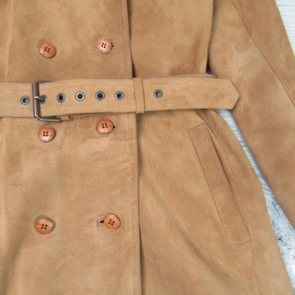 VINTAGE Suede Tan Leathers Trench Coat Swedish x Roetan x Vaca  40 US 10 - Picture 12 of 14